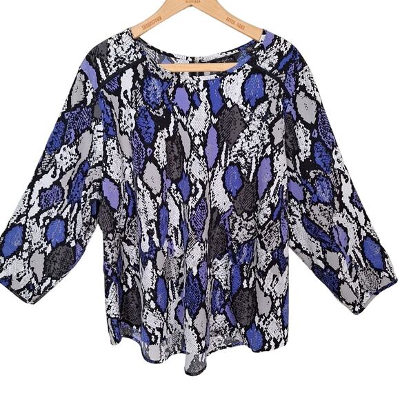 Investments II Purple Blue Black Python Print Blouse Top Women Size 2X Zipper - Picture 1 of 6